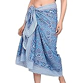 Hand Block Printed Cotton Sarong Wraps for Women – Lightweight Beach Swimsuit Cover Up, One Size Pareo (73 x 44 In)