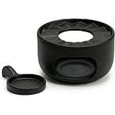 Ceramic Teapot Warmer with Removable Candle Spoon, Tea Pot Warmer Base | Deep matte black finish; 4.72 in low-profile base fits flat-bottom glass or ceramic teapots and uses a standard tealight.