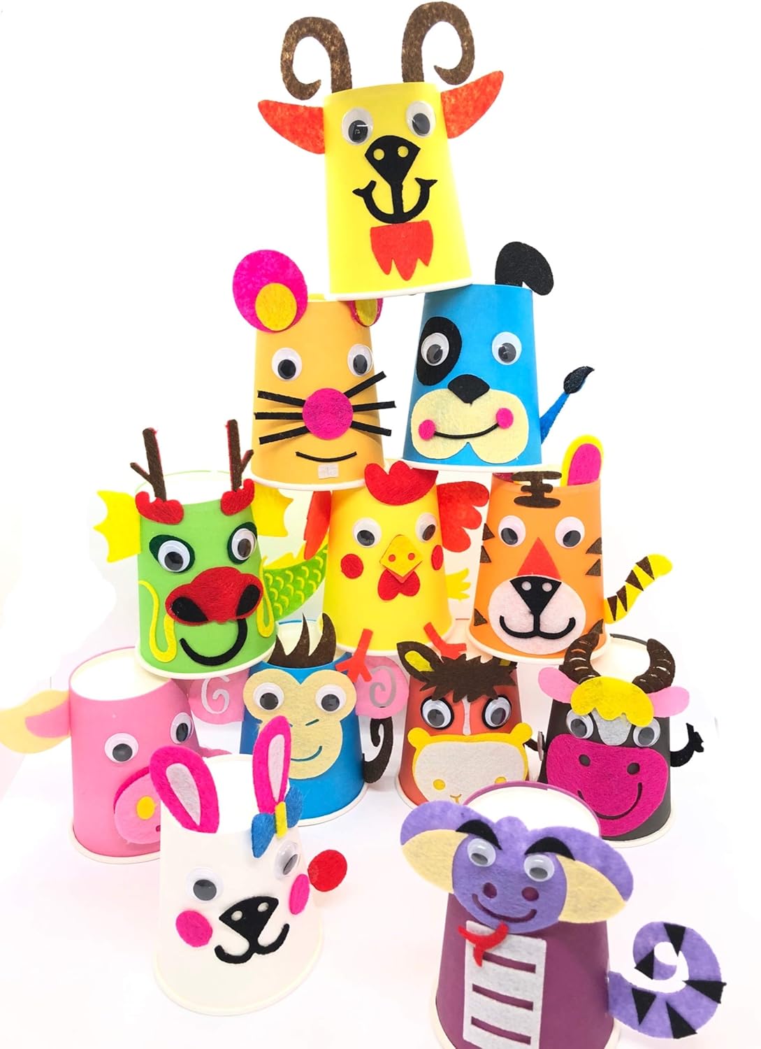 Amazon Due Gattini ドゥエガッティーニ 紙コップ 工作 キット 12種類の動物を作ろう 幼児 手作り フェルト Diy クラフト 想像力 巧緻性 手先 工作グッズ カラー紙コップ 保育園 幼稚園 イベント ペーパーアート 通販