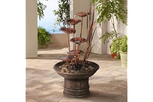 Ashton Water Lilies and Cat Tails 33" High Large Asian Indoor Outdoor Decor Resin Floor Fountain Standing Waterfall Tiered Water Feature for Outside Garden Patio Yard Backyard - John Timberland