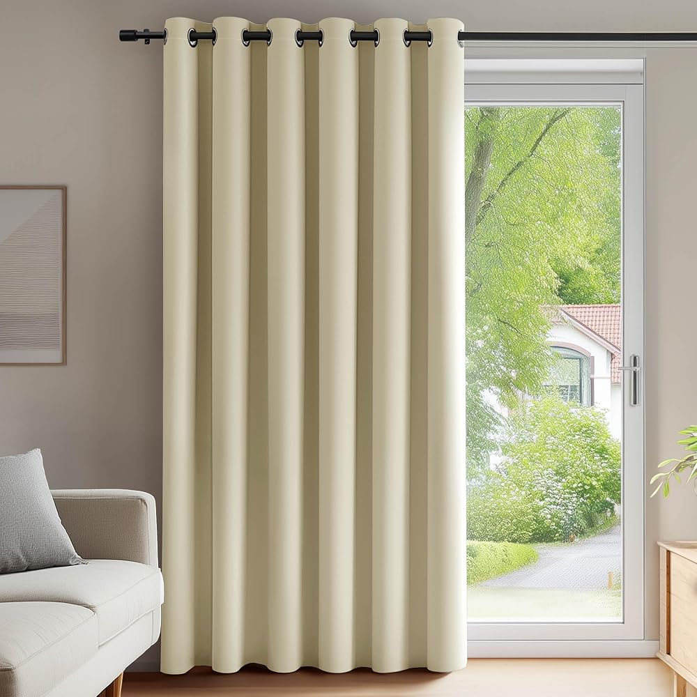 Deconovo Door Curtain Thermal Wide Width Ring Top 80 x 84 Beige 1 Panel