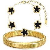YOQ Stackable Four Leaf Clover Bracelets for Women, 18K Gold Plated Bangle Bracelets Set, 2 Pcs Chunky Jewelry Gifts