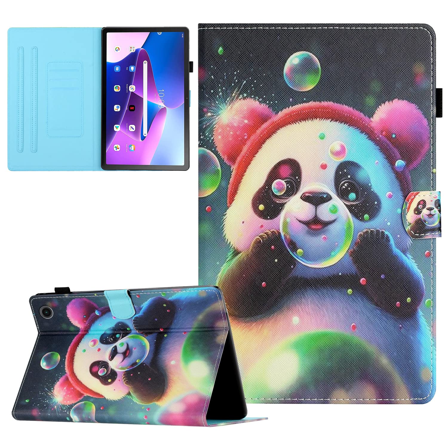 CASAFUNY Case for Lenovo M10 Plus 3rd Gen 10.6 Inch 2022 (TB125/TB128) Protective Case Tablet Cover Smart Cover with Auto Wake/Sleep for Lenovo Tab M10 Plus (3rd Gen), Bubble Panda