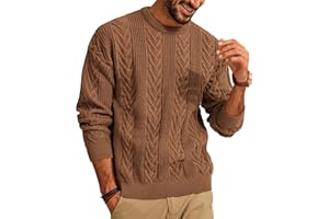PJ PAUL JONES Mens Crewneck Sweater Casual Cable Knit Pullover Sweater Drop Shoulder Solid Knitted Sweaters