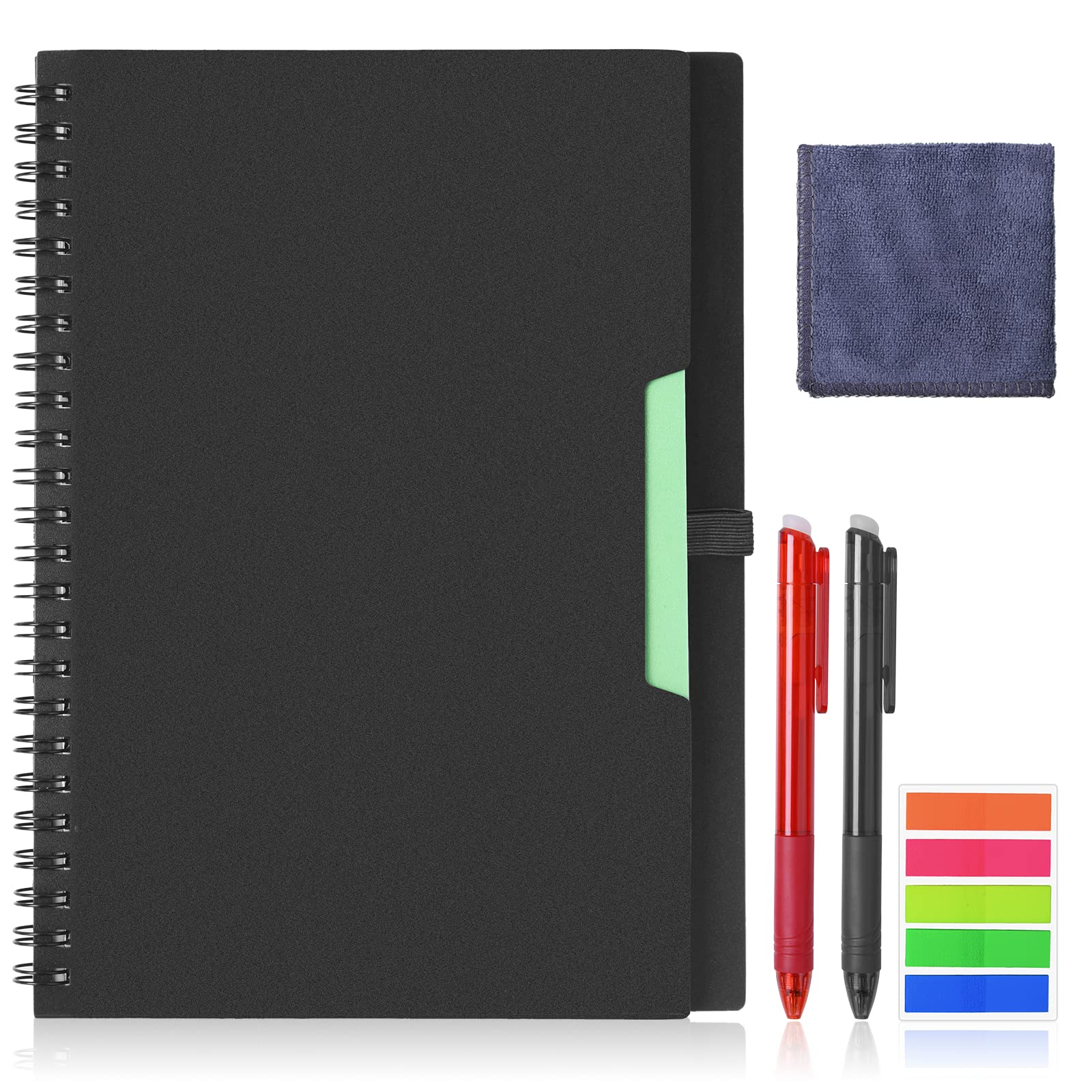 Vicloon Smart Reusable Notebook A5, Wirebound Notebook with 2 Frixion Pen, Sticky Notes Flags and Wipe, Lined Notebook for Quick Sketch, Cloud Storage and Reuse (Black)