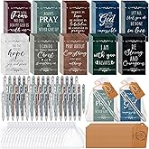 Qeeenar 200 Pcs Christian Gifts Bulk Sets Bible Verse Religious Ballpoint Pen and Notebook Gift Set with Thanks Tags Organza Bag Gift Bulk for Women Church Christian Party Favors(Fresh Color,Classic)