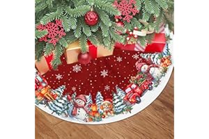 UYNFIDENT Snowman Christmas Tree Skirt Red Truck & Gift 36 Inch Cute Dog Christmas Tree Skirt Mat Winter Rustic Farmhouse Holiday Decor for New Year Xmas Party Decorations Home Yard Ornaments