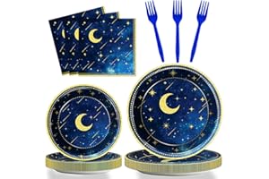 chiazllta 96 Pcs Starry Night Plates and Napkins Party Supplies Sweet theme Tableware Set Galaxy Party Decorations Favors for Outer Space Birthday Baby Shower Serves 24 Guests