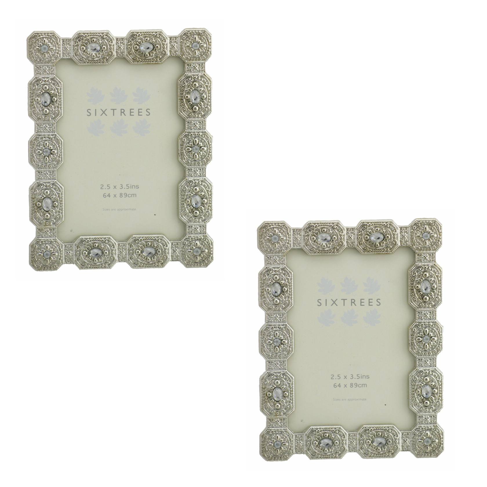 Sixtrees A Twinpack of Antique Vintage and Shabby Chic Style silver metal photo frames with beads and crystals for a 3.5" x 2.5" (64 x 89mm) picture -Sarah