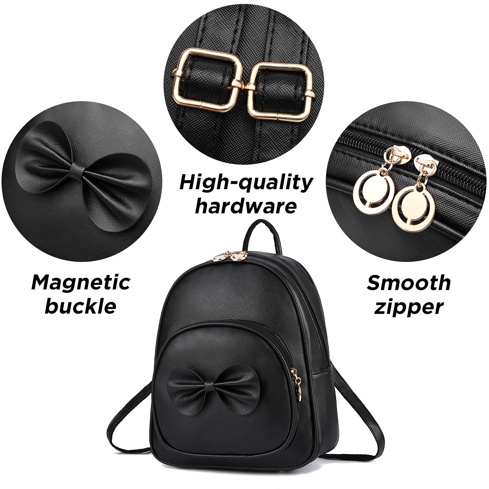 I IHAYNER Girls Bowknot Cute Leather Backpack Mini Backpack Purse for Women (Black)