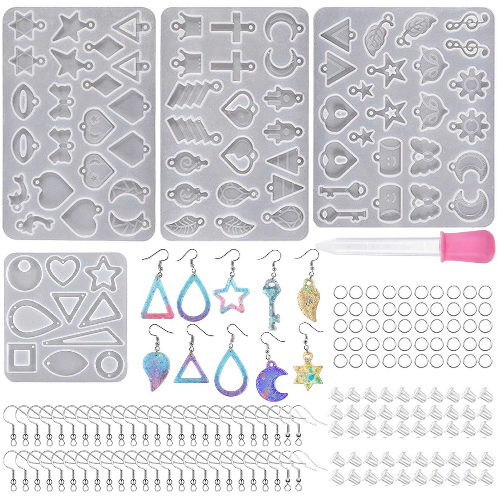 DKDDSSS 155 PCS Resin Jewelry Molds Kit, Resin Moulds Silicone, Earring Making Kit (Color)