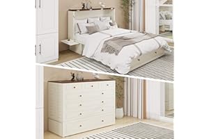 UrbEleg Queen Murphy Bed Cabinet, Murphy Bed with Drawer Includes Folding Mattress, Murphy Bed Cabinet with USB and Charging Port, Murphy Bed Queen Suit for Small Room, White Cabinet Bed Guest Bed