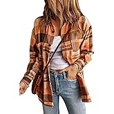 HERILIOS Womens Casual Flannel Plaid Shirts Oversized Lightweight Fall Shirt Coat Long Sleeve Button Down Shirts Blouse Tops