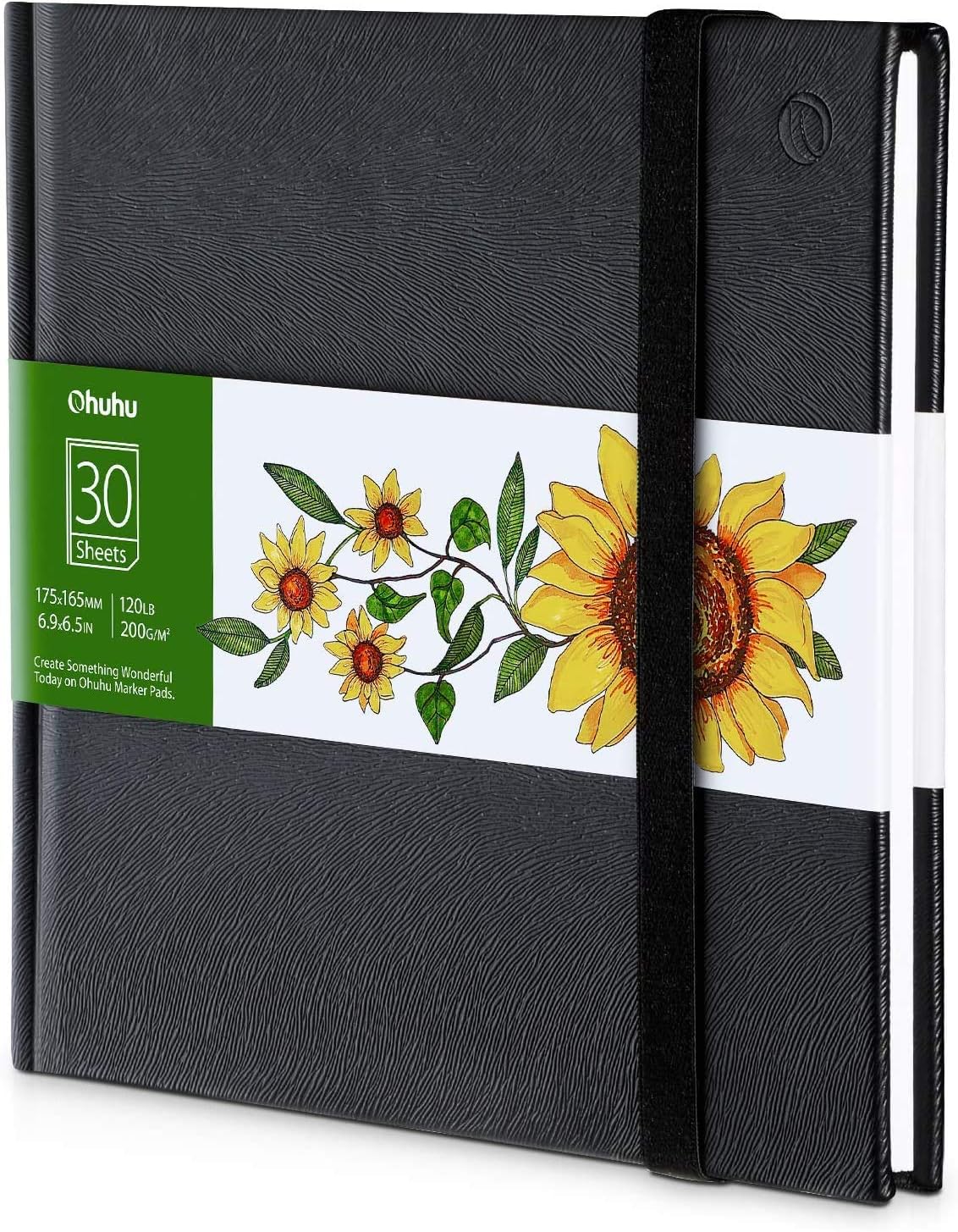 Ohuhu Alcohol Marker Sketchbook, 200GSM Heavyweight Paper, 60 Pages (30 Sheets), No Bleed, Square 6.3×6.3" (16x16 cm)