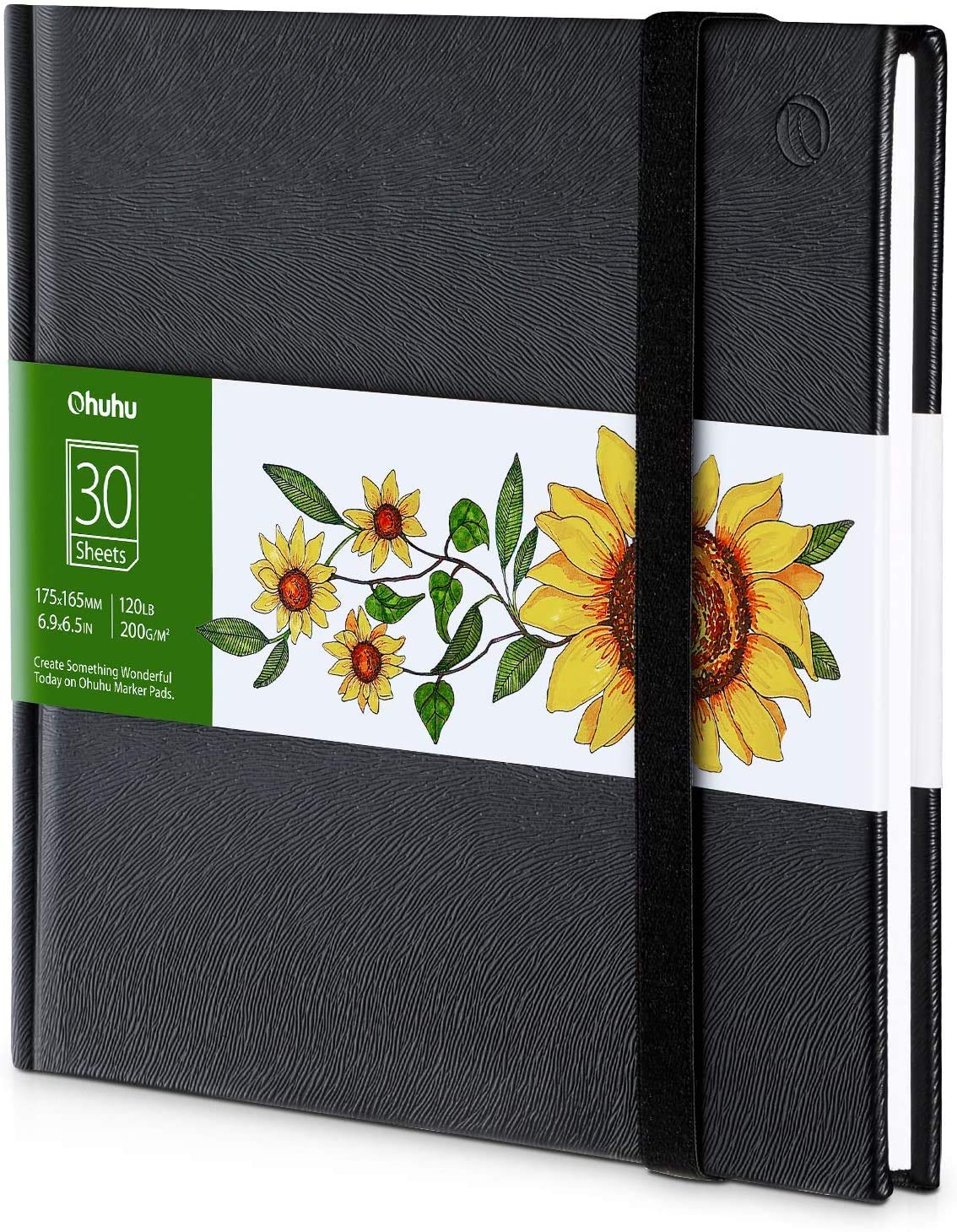 Ohuhu Alcohol Marker Sketchbook - 200GSM Heavyweight Paper, 60 Pages (30 Sheets), No Bleed, Square 6.3×6.3" (16x16 cm), PU Cover - Acid-Free Art Book for Watercolor, Ink & Drawing