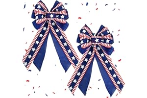 TONIFUL 2 PCS 4th of July Large Patriotic Bow, Stripe Star Red White Blue Wreath Bow for Independence Day, Memorial Day, Front Door, Tree Topper Decor
