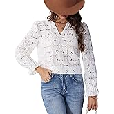 HYTENSUN Women's Casual Lace Blouse – Long Sleeve Floral Eyelet Crochet Top Boho Chic V-Neck Lightweight Romantic Shirt