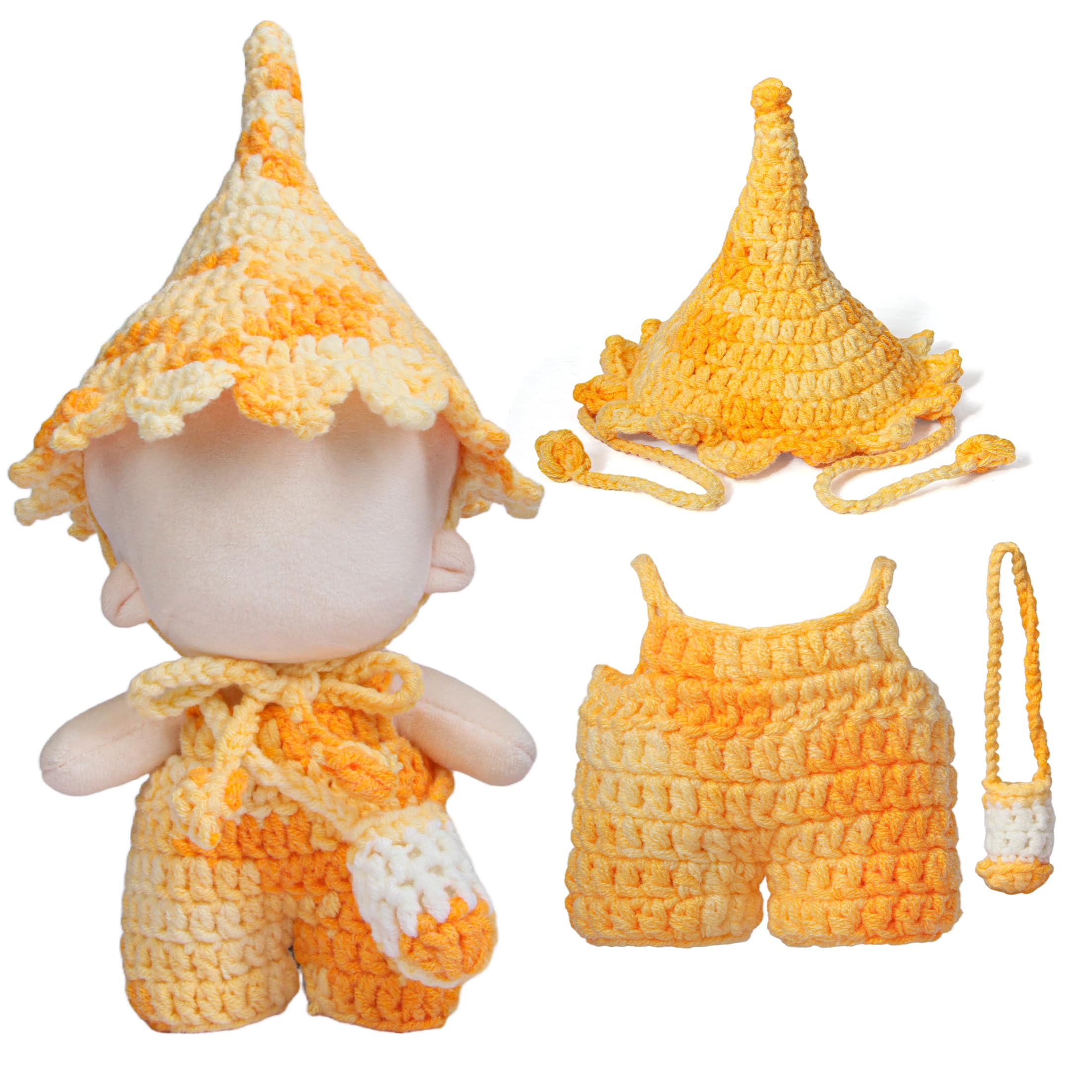 Photo 1 of 17cm Doll Clothes - Handmade Dreamy Elf Style Set, Premium Dolls Outfit with Accessories - Bright Yellow One-Piece Trousers + Gradient Color Hat + Matching Bag (NO Doll)  3 pack