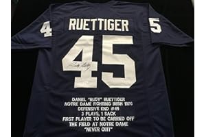 BM AUTHENTICS Rudy Ruettiger Signed Autographed Blue Stat Football Jersey JSA COA - Movie Legend - Size XL