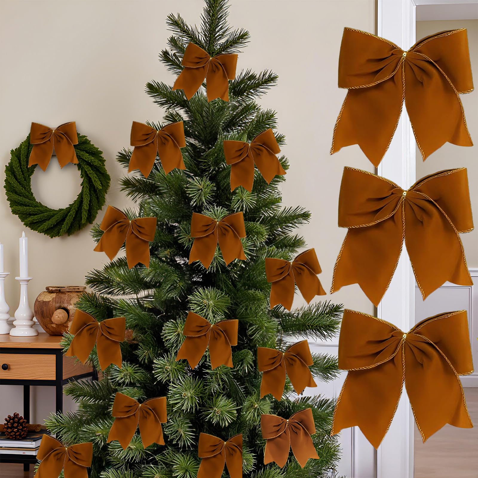 Photo 1 of 18Pcs Vintage Brown Velvet Christmas Bow Decor - 6 Inch Cozy Rustic Ribbon Bow Ornaments for Christmas Tree, Wreaths, Garland, Gift Wrapping, DIY Crafts & Xmas Home Decoration