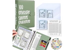OYHQES 100 Envelopes Money Saving Challenge A5 Money Saving Binder with Cash Envelopes，Budget Binder Savings Challenge Book for 100 Day to Save $5,050 for Budgeting Planner & Saving Money (Green)