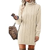 VAFOLY Womens Long Sleeve Turtleneck Sweater Dresses Ribbed Knit Stretchy Midi Casual Dress