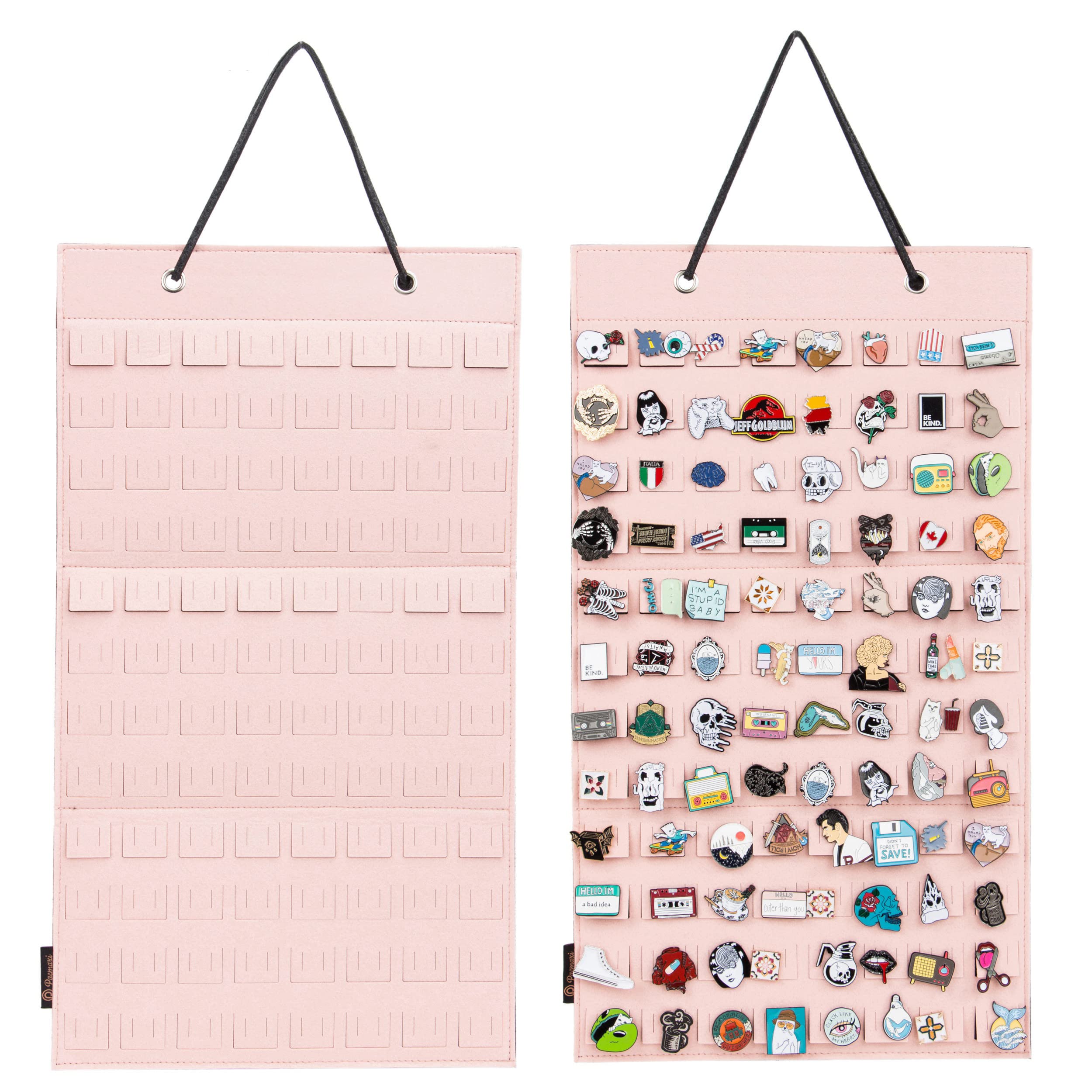 PACMAXI Hanging Brooch Pin Organizer, Display Pins Storage Case, Brooch Collection Storage Holder, Holds Up to 96 Pins.(Not Include Any Accessories) (S-96 Slots, Pink)