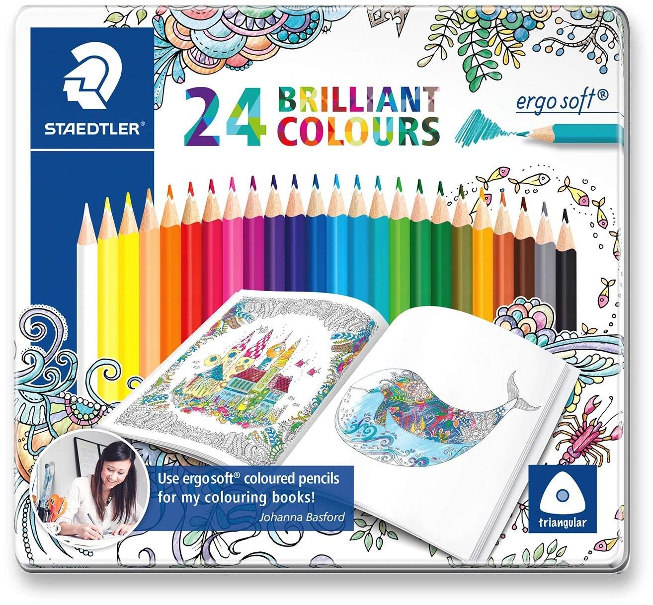 Staedtler ergosoft 157 M24JB Triangular Coloured Pencils, Non-Slip Soft Surface, Increased Break Resistance