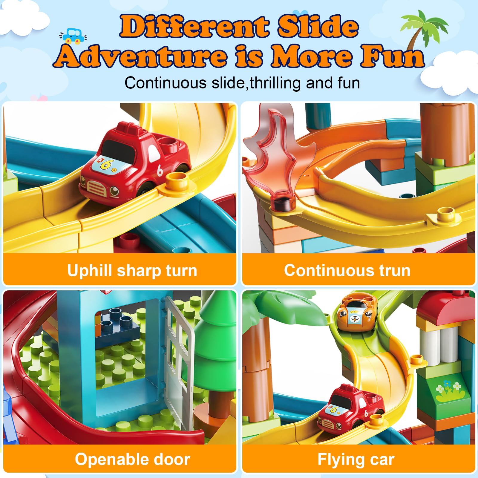 Marble Run Building Blocks,Classic Large Blocks Maze Track Sets with 4 Cars,STEM Toy Bricks Maze Puzzle Set Race Track Compatible with Major Brands for Age 3 4 5 6 7 8+ Boys Girls Gift