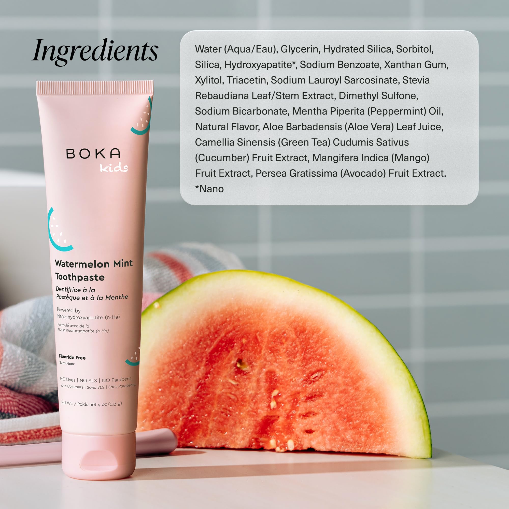 Boka Fluoride Free Toothpaste Nano Hydroxyapatite Toothpaste - Watermelon Mint Flavor, 4 oz 1Pk US Manufactured