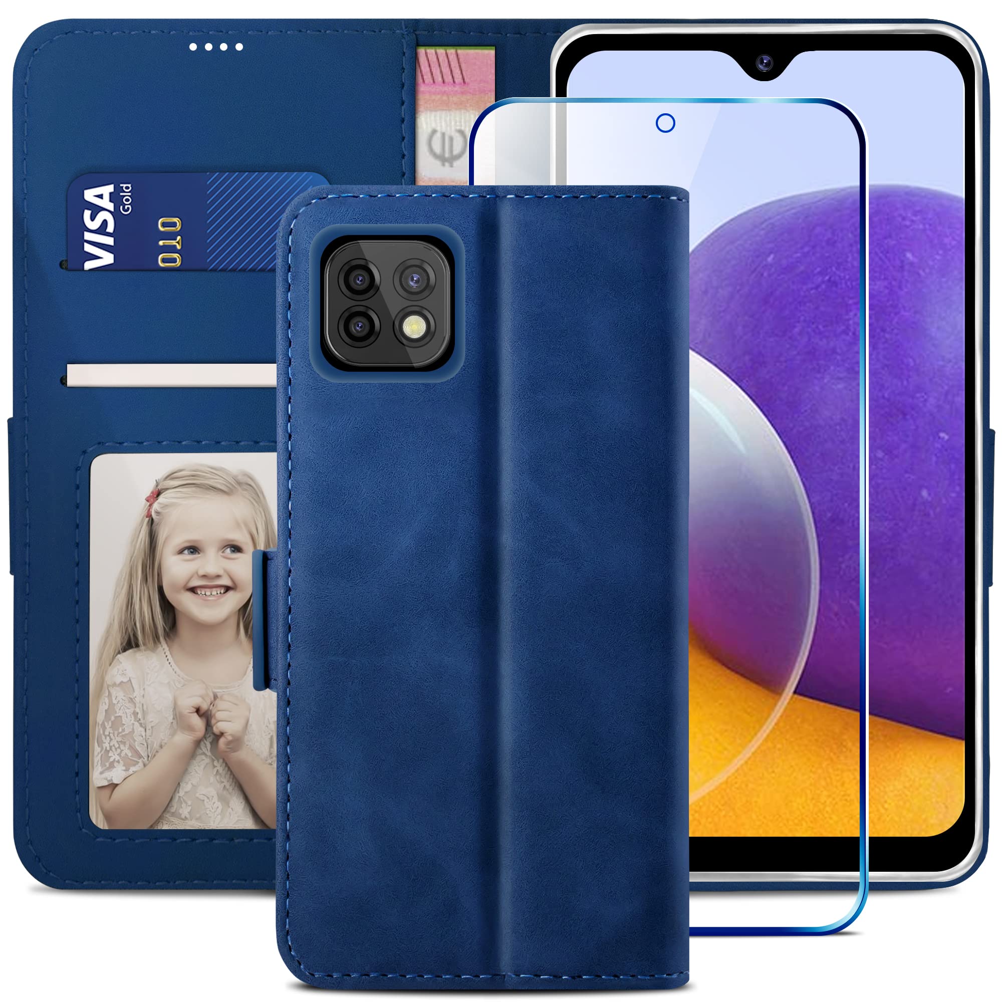 YATWIN Compatible with Samsung Galaxy A22 5G Case, Flip Wallet Leather Case with Card Slot and Shockproof Function Kickstand Phone Cases Cover for Samsung A22 5G - Blue