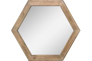 Stonebriar Decorative 24" Hexagon Hanging Wall Mirror with Natural Wood Frame and Attached Hanging Bracket, Rustic Farmhouse Decor for the Living Room, Bathroom, Bedroom, and Entryway Brown