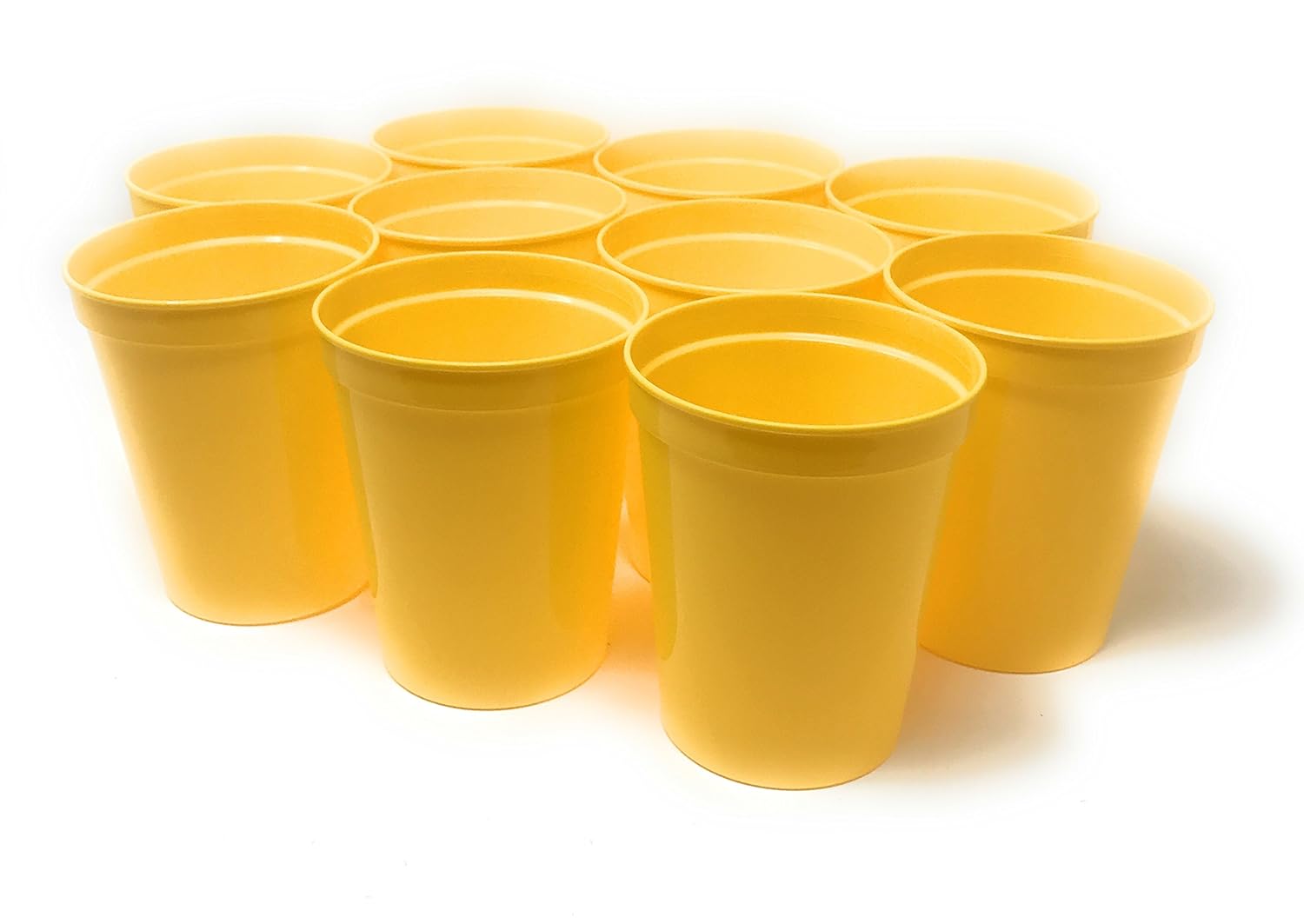 CSBD 10 Pack Blank 16 oz Plastic Stadium Cups Bulk - Reusable or Disposable, Made In USA, Great For Customization, Monograms, Marketing, DIY Projects, Weddings, Parties, Events (10, Yellow)