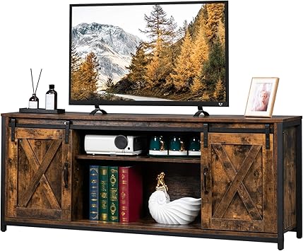 Vingli Tv Stand With Sliding Barn Doors For Tvs Up To 55 Flat Screen Farmhouse Entertainment Center Media Console Table Cabinet W Adjustable Shelves Rustic Brown Home Audio Accessories Kedrisconstructions Media Storage