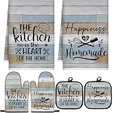 Sratte 6 Pcs Farmhouse Kitchen Decor Accessories Set | Kitchen Towels Pot Holders Oven Mitts Set, 2 Dish Towels 2 Potholders 2 Cooking Mittens, Christmas Baking Cooking Gift Supply