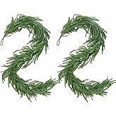 Treasborn 2Pcs Norfolk Pine Garlands 6FT Realistic Xmas Garland Christmas Decorations Indoor Outdoor, Artificial Green Garland Winter Decor for Mantle, Fireplace, Table Soft Real Touch