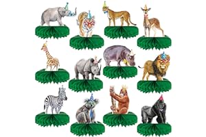 Yeaqee 12 Pcs Jungle Animals Honeycomb Centerpieces Safari Themed Birthday Party Supplies Wild Animals Jungle Party Decorations Baby Shower Table Decorations for Boys Girls (Fresh Style)