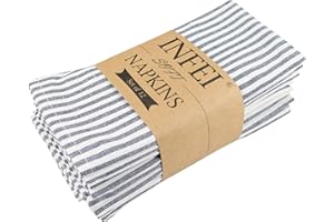 INFEI Plain Striped Cotton Linen Blended Dinner Cloth Napkins - Set of 12 (40 x 30 cm) - for Events & Home Use (Navy)