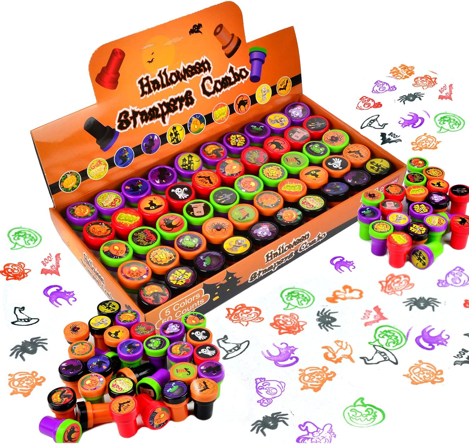 JOYIN 50 Pieces Halloween Assorted Stamps for Kids Self-Ink Stamps (25 DIFFERENT Designs, Plastic Stamps