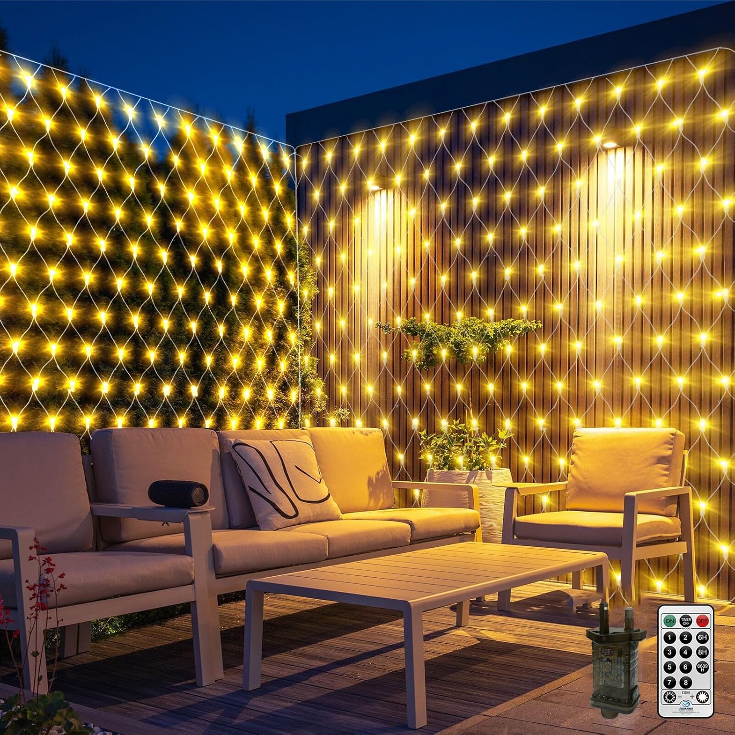CORST 6X2M Net Lights Outdoor Plug in,300LEDs Large Mesh Net Lights Garden Tree Light for Bushes with Remote Timer, Balcony Fairy Lights Waterproof,Connectable, for Gazebo Fence Yard(Warm White)