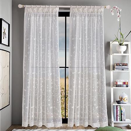 Comforhome Embroidery Sheer Curtain Pencil Pleated Drapes Curtain