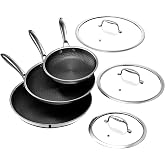 HexClad 6 Piece Hybrid Nonstick Frying Pan Set, 8, 10 and 12-Inch Frying Pans with Lids, Stay-Cool Handles, Dishwasher and Ov
