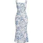 Women's Mesh Floral Ruched Bodycon Midi Dress Sleeveless Cami Dress Formal Cocktail Prom Backless Swing Dresses