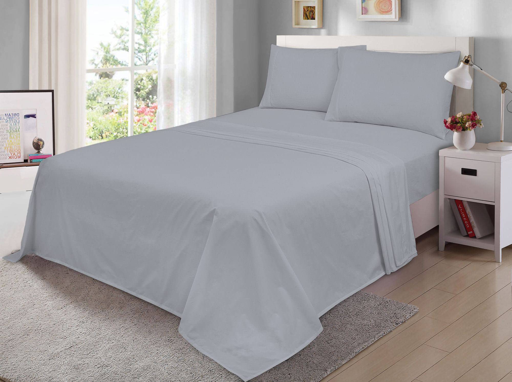 100% Egyptian Cotton Flat Sheet 200 Thread Count Hotel Quality Soft & Crisp Cotton Caravan Campervan Bed Flat Sheet (Silver, Single)