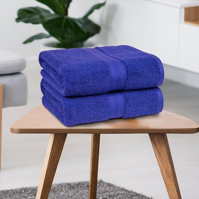Drap de Bain Grande Taille - 100% Coton Anti-décoloration, Ultra Doux et Absorbant - 70 x 140 cm, Bleu Royal, Lot de 2