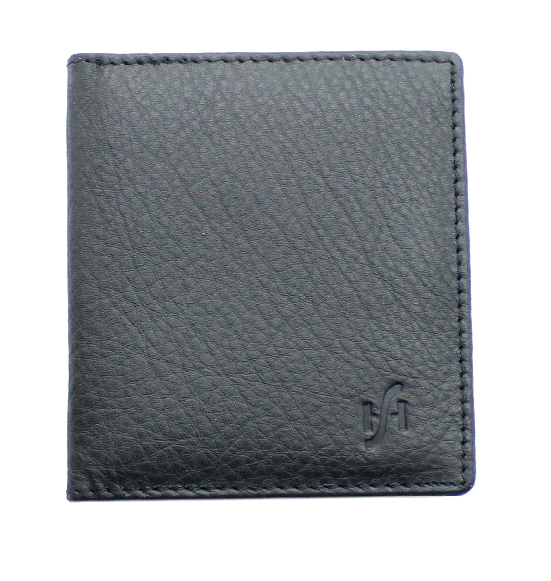 STARHIDE Compact Genuine Leather Cardholder RFID Blocking Wallets with Banknotes Compartment Ultra Slim Designer Wallet for Men 205 (Black)