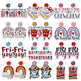 9/12 Pairs Teacher Earrings for Women Acrylic Apple Pencil Dangle Earrings Statement Rainbow FRI-YAY Earrings Back to School Accessory Teacher Appreciation Gifts