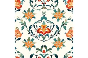 VaryFloral Vintage Floral Peel and Stick Wallpaper Retro Symmetrical Damask Floral Wallpaper Orange Green Victorian Flower Wa