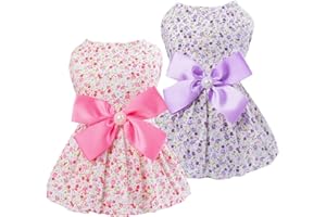Petroom 2 Pieces Small Dog Dresses,Cute Princess Floral Skirt Cat Apparel Female for Yorkie(Pink & Purple S)