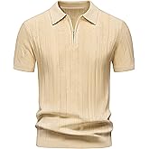 Cotrasen Mens Zipper Polo Shirts Short Sleeve Textured Knit Polo Shirts Regular Fit Casual Stretchy Golf Shirts